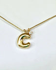 Bubble Initial Box Chain Necklace - Gold