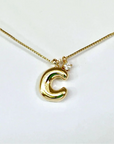 Bubble Initial Box Chain Necklace - Gold
