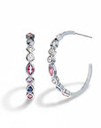 Aros C-hoop Queens Candy de plata 925 con baño de rodio y zirconias multicolor en diferentes formas