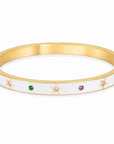 Brazalete Queens Candy Honey Star de acero dorado con esmalte blanco, estrellas y zirconias multicolor.