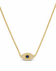 Collar Queens Candy Sweet Glazed de plata 925 con baño dorado, dije de ojo turco con zirconias y piedra central azul.