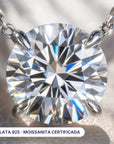 Moissanite Solitaire Necklace - de cerca: plata 925 y moissanita certificada - Queens Candy