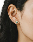 Pendiente Queens Candy tipo stud con diseño de ojo turco en plata bañada en oro, zirconias y piedra azul central