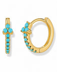 Pendientes de aro Queens Candy Iced Bloom en plata de ley 925 bañada en oro con circonitas turquesa en forma de flor