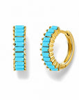 Pendientes de aro Queens Candy de plata 925 bañada en oro con circonitas turquesa en corte baguette de 13mm