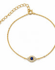 Pulsera Queens Candy Sweet Gaze de plata 925 con baño de oro, dije de ojo turco con zirconias azules y blancas.