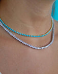 Three Prong Setting Tennis Necklace - 925 Silver