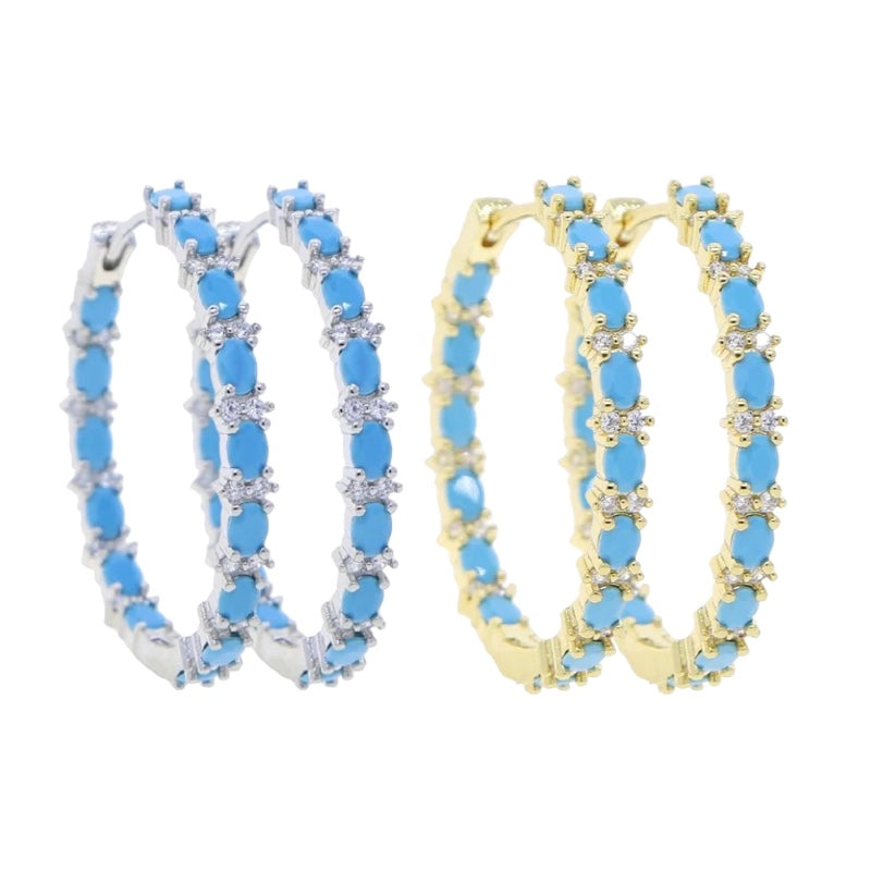 Turquoise &amp; Pave Hoops