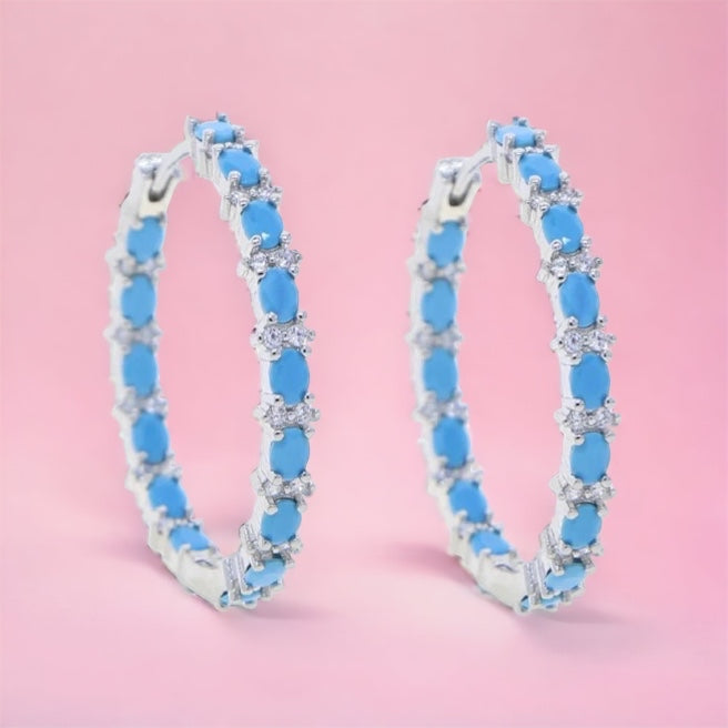 Turquoise &amp; Pave Hoops