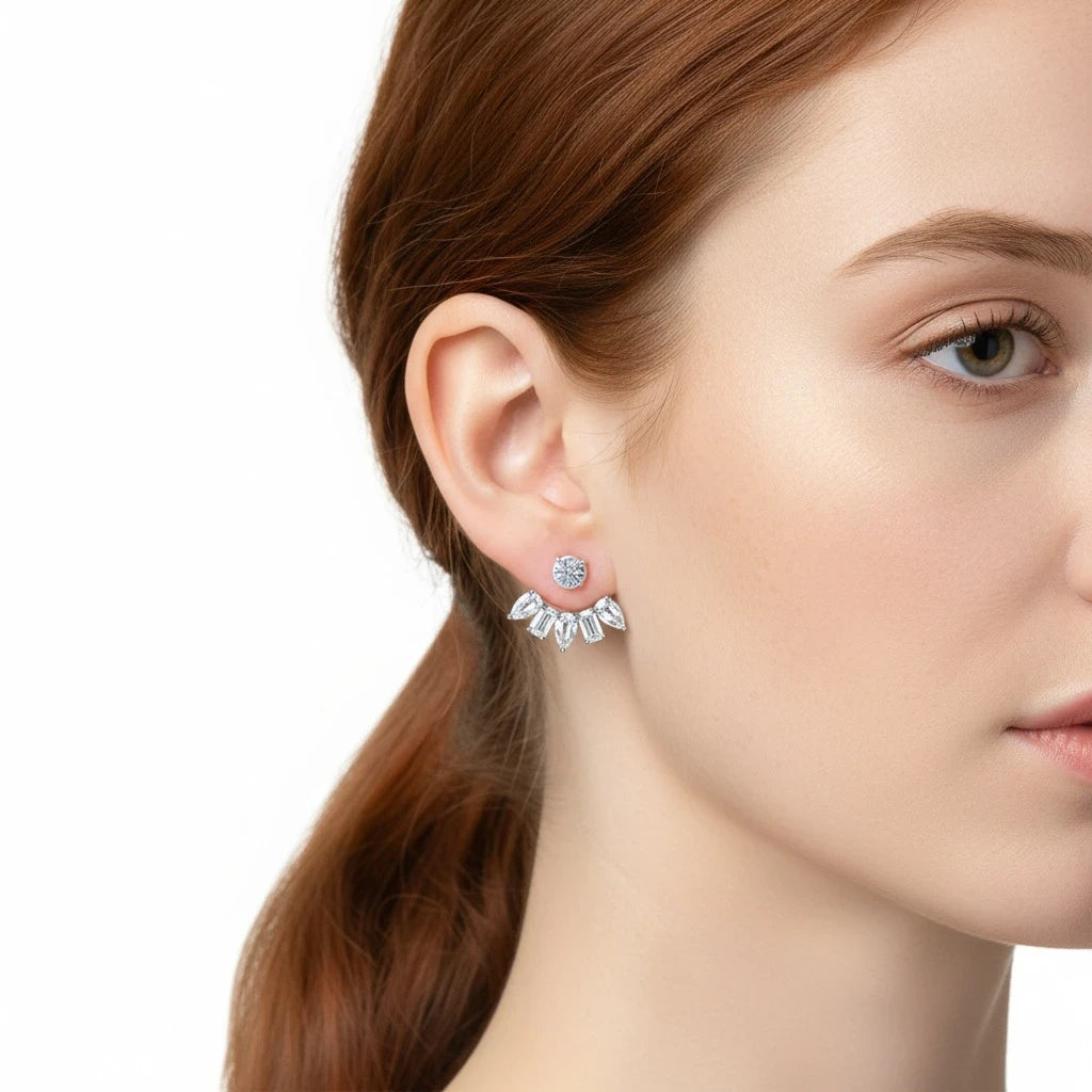 Aretes stud de moissanita 6ct en plata 925 esterlina, detalle de la piedra