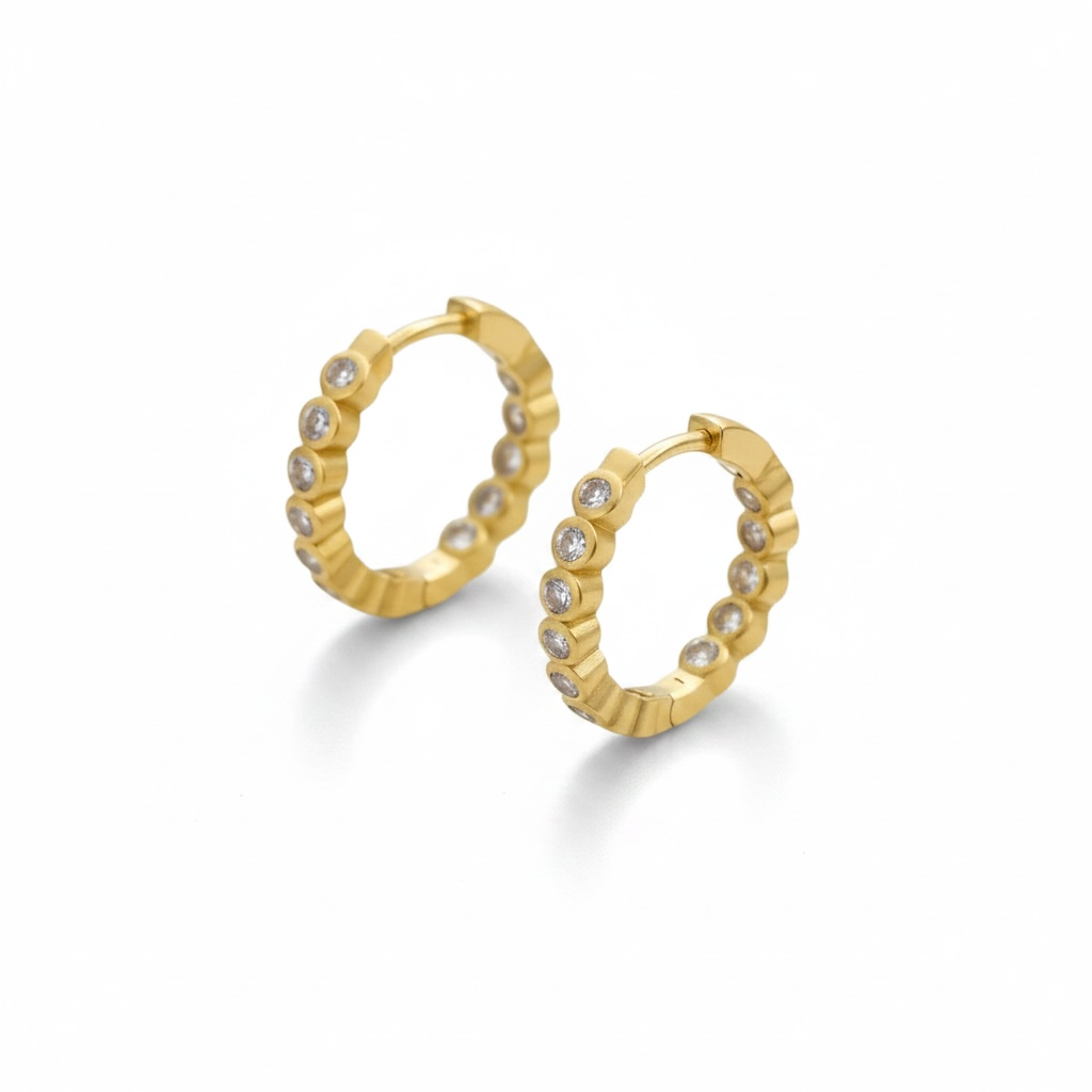 Bezel Swirl Hoops - Small Gold