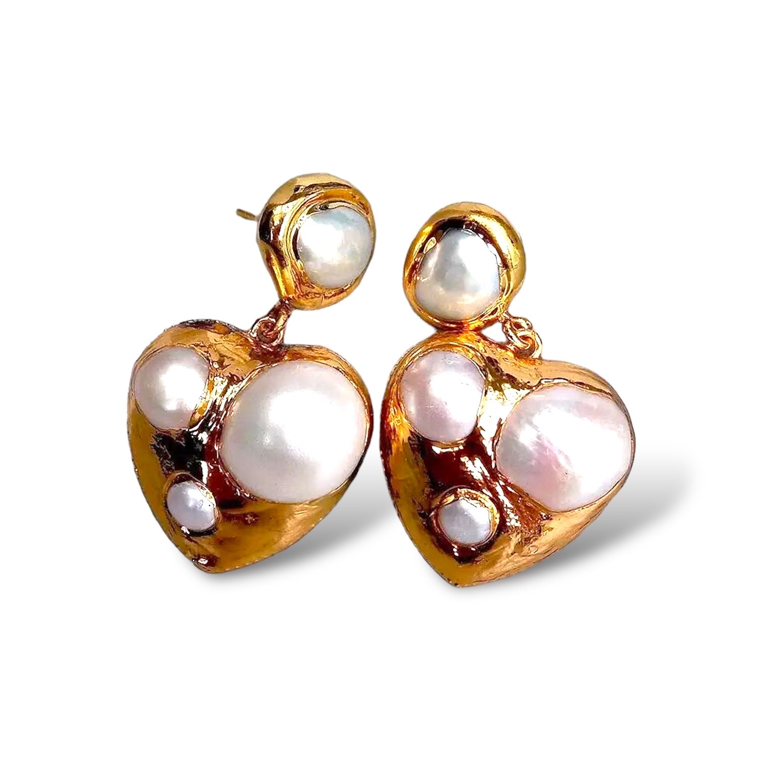 Encrusted Heart Pearl Earrings