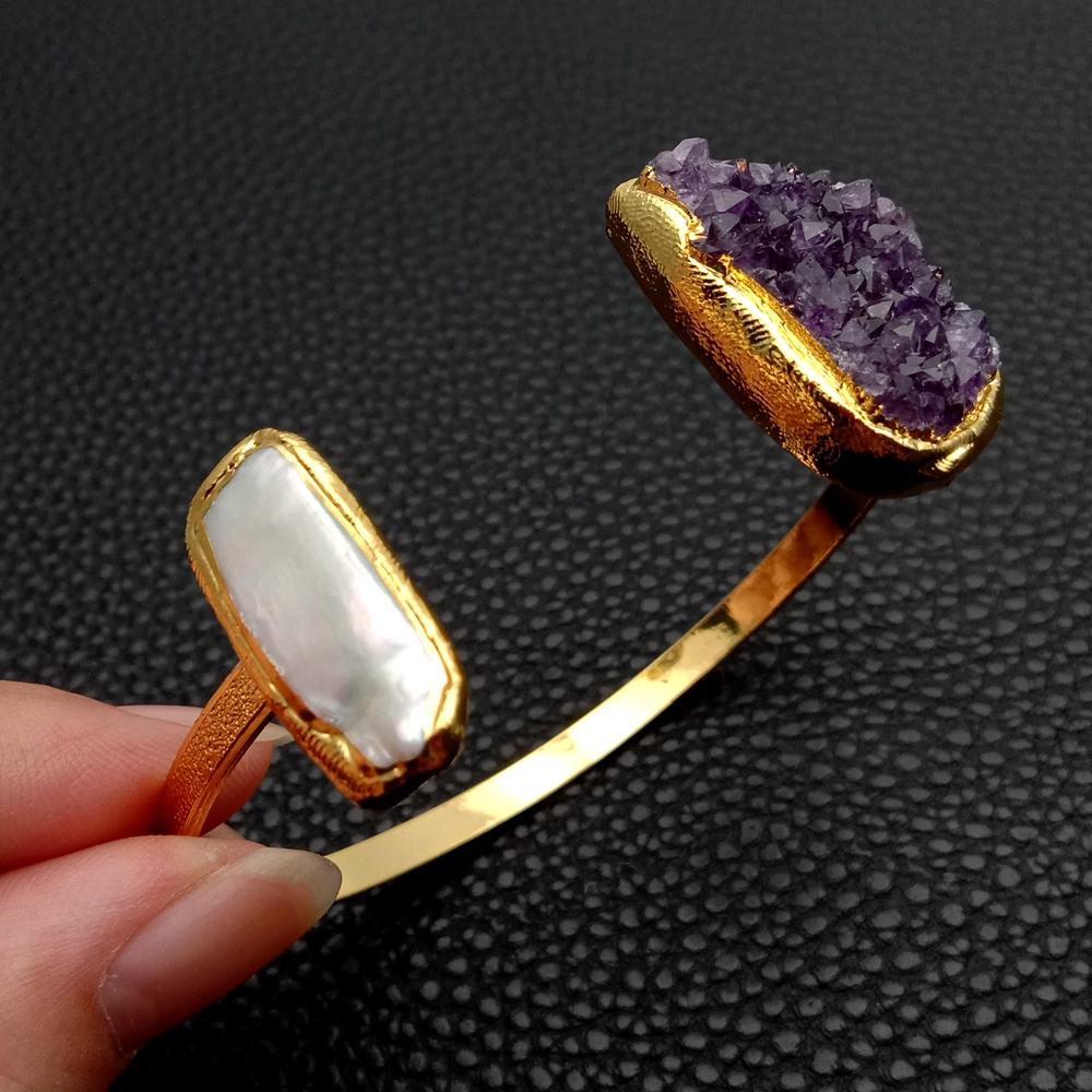 Natural  Amethyst and Cultured Pearl Bangle