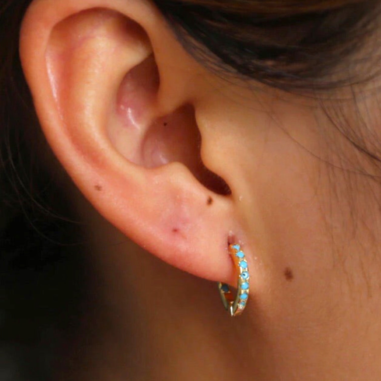 Gold Turquoise Hoops (9mm)