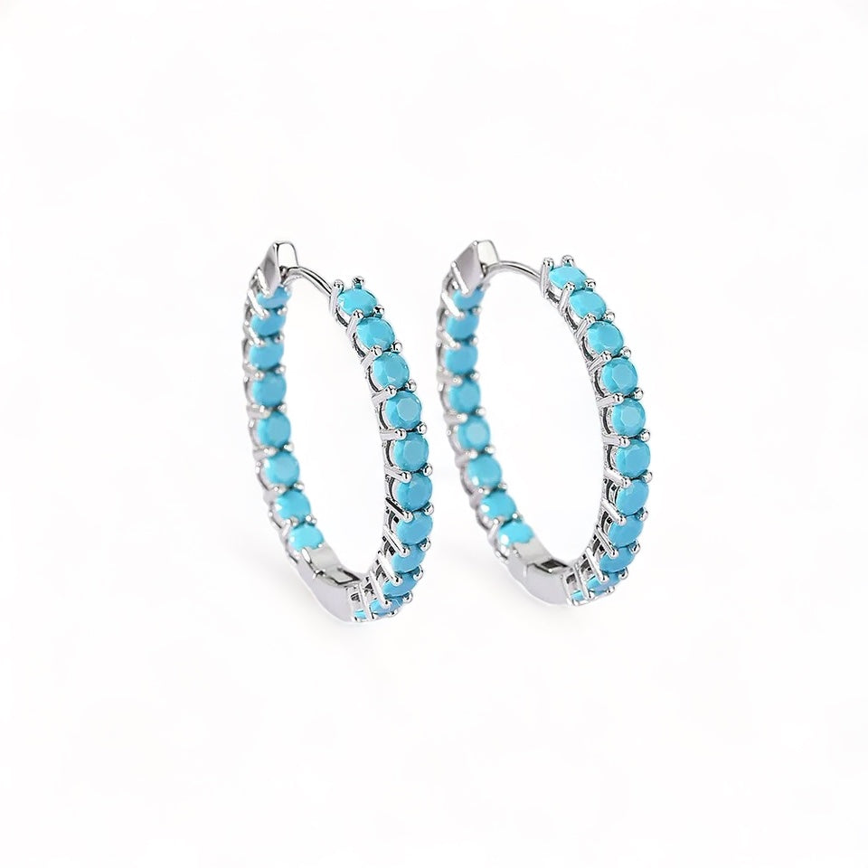 Platinum Turquoise Hoops