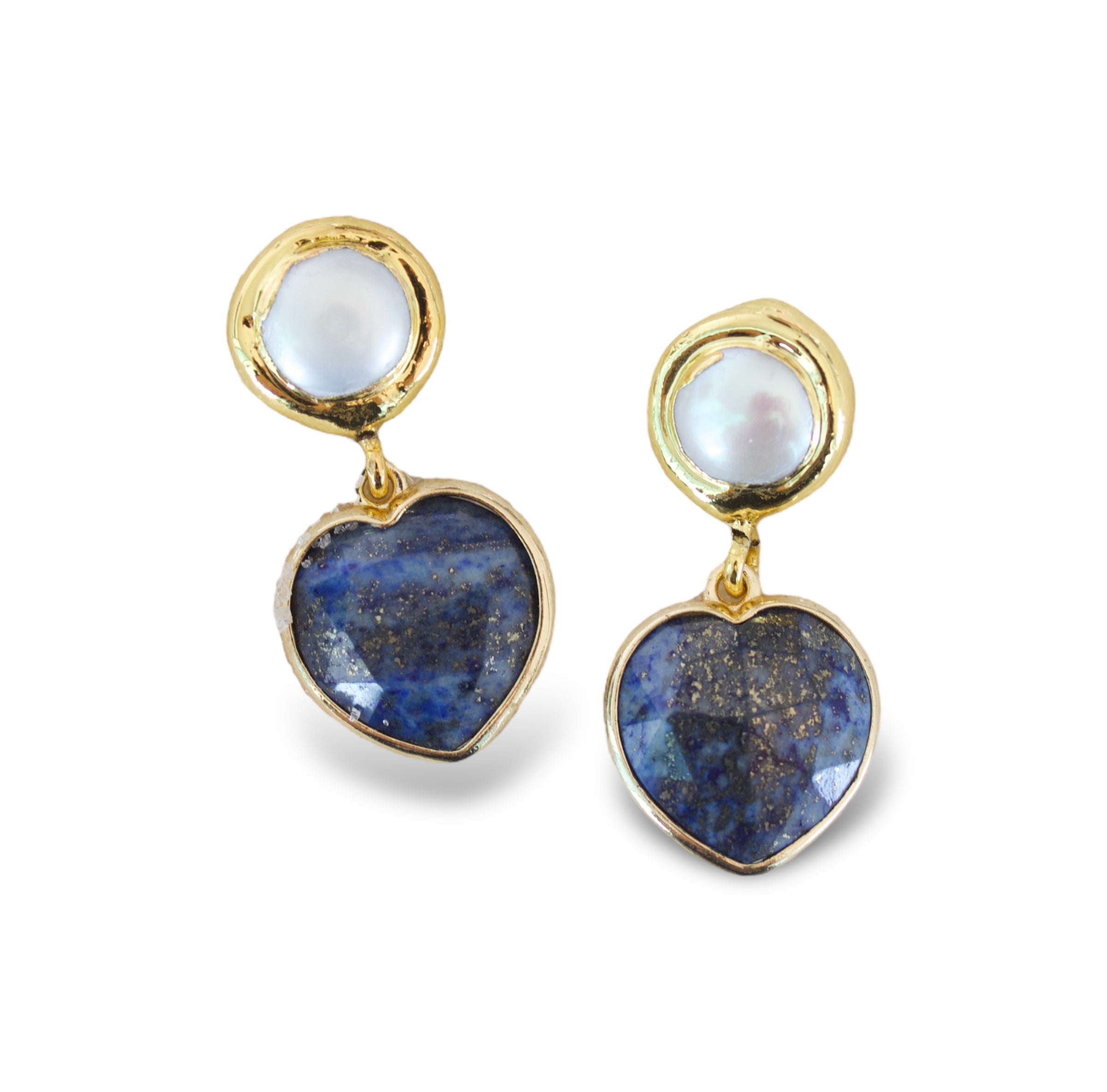 Pearl and Lapis-lazuli Heart Earrings