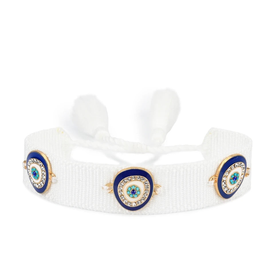 Evil Eye Tassel Bracelet - White