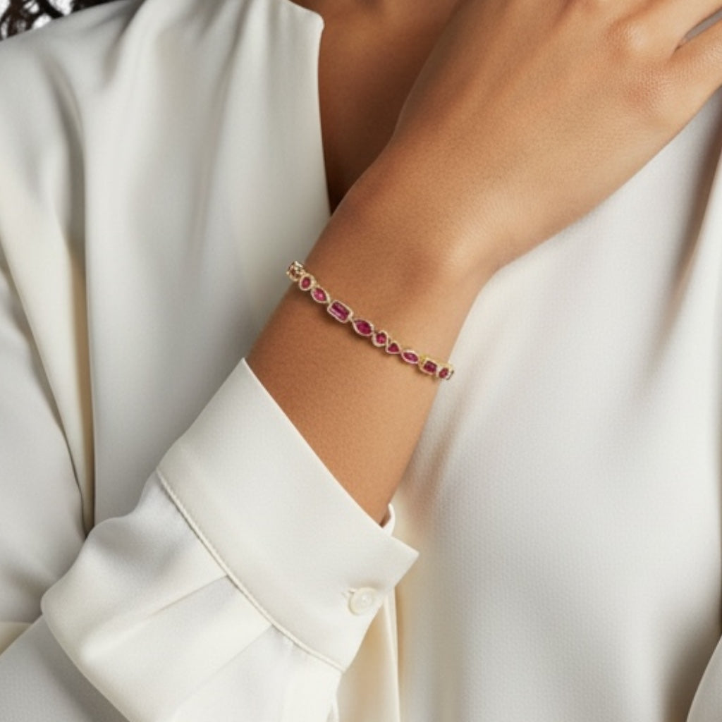 Bonbon Bezel Tennis Bracelet - Red
