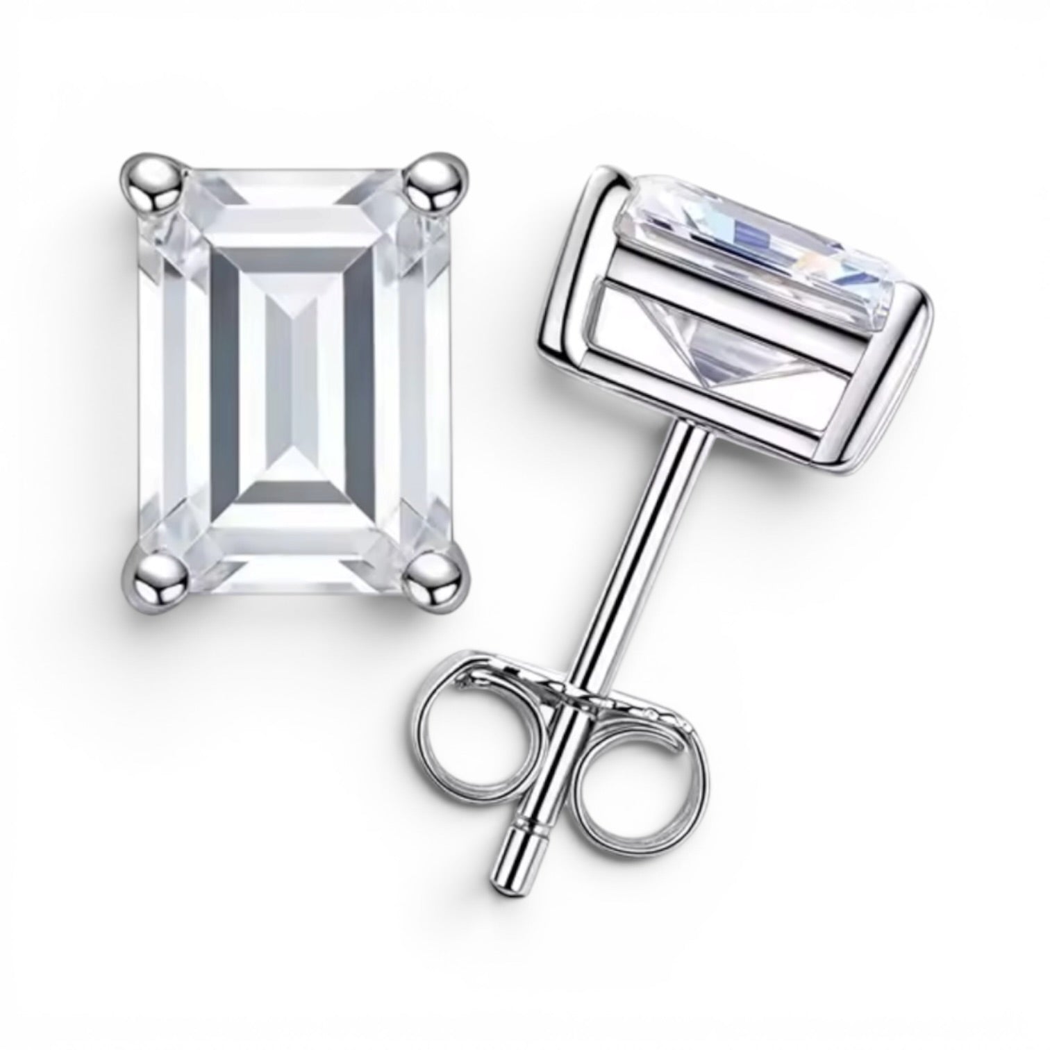 Emerald Cut Moissanite Studs