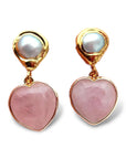 Pearl and Pink Agate Heart Earrings