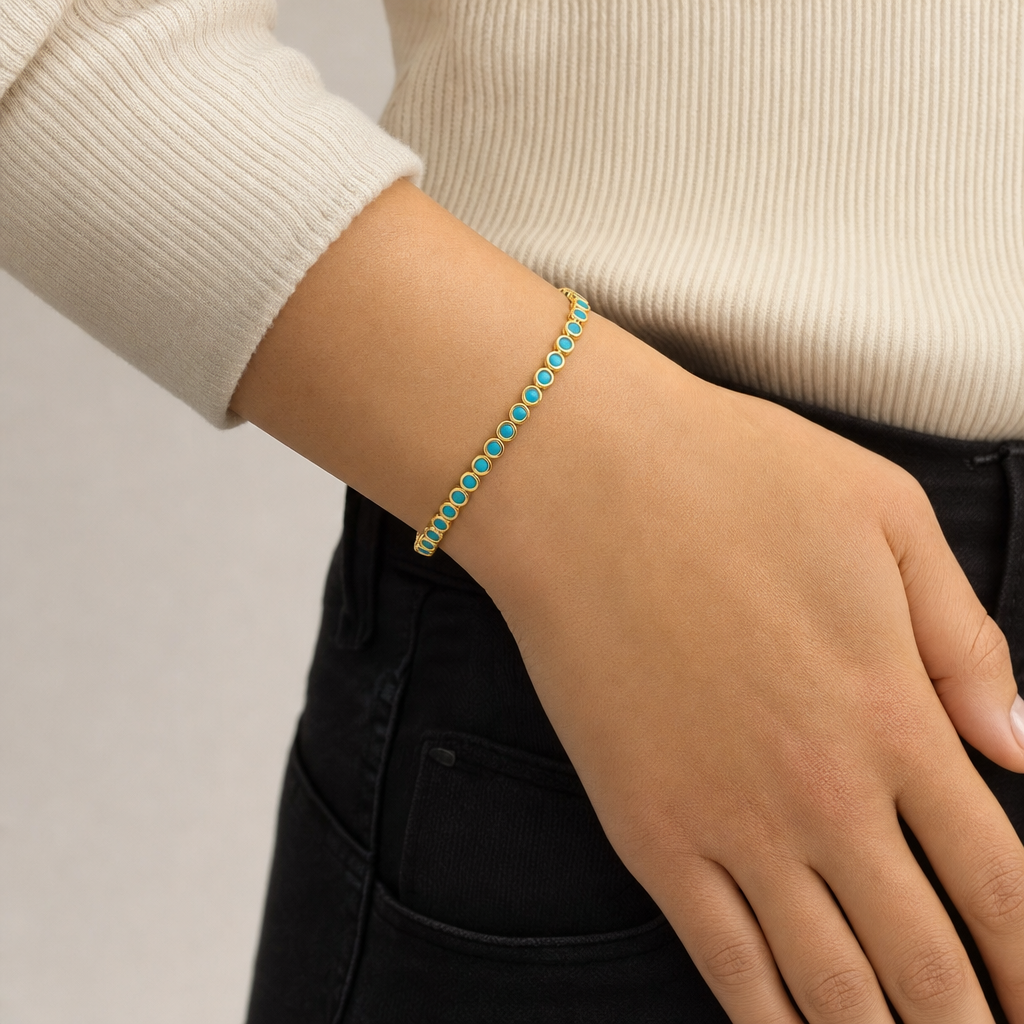 Bezel Turquoise Tennis puesto en modelo - Queens Candy