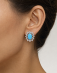 Blue Raspberry Halo Stud Earrings puesto en modelo - Queens Candy