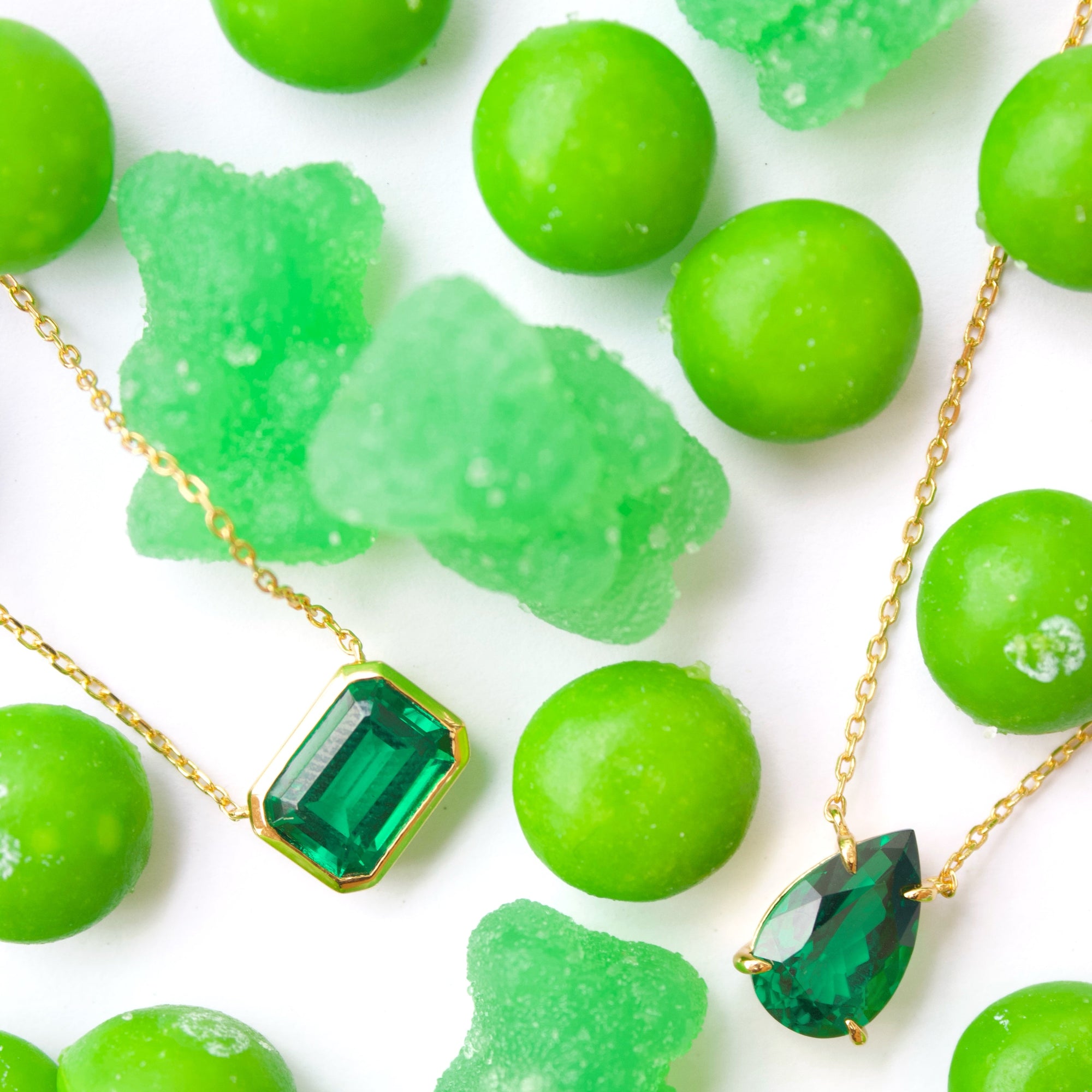 image of two emeraldnecklaces among candies