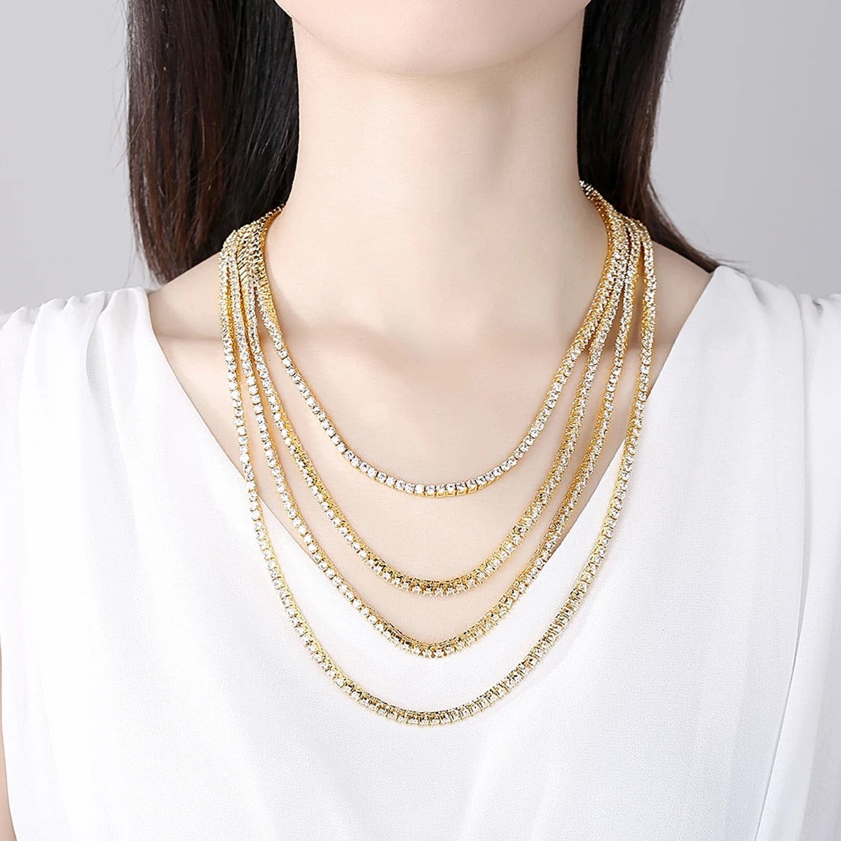 Gold 2mm Classic Tennis Necklace