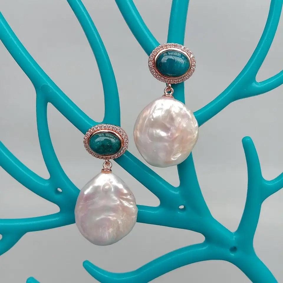 Apatite and Pearl Drop Earrings