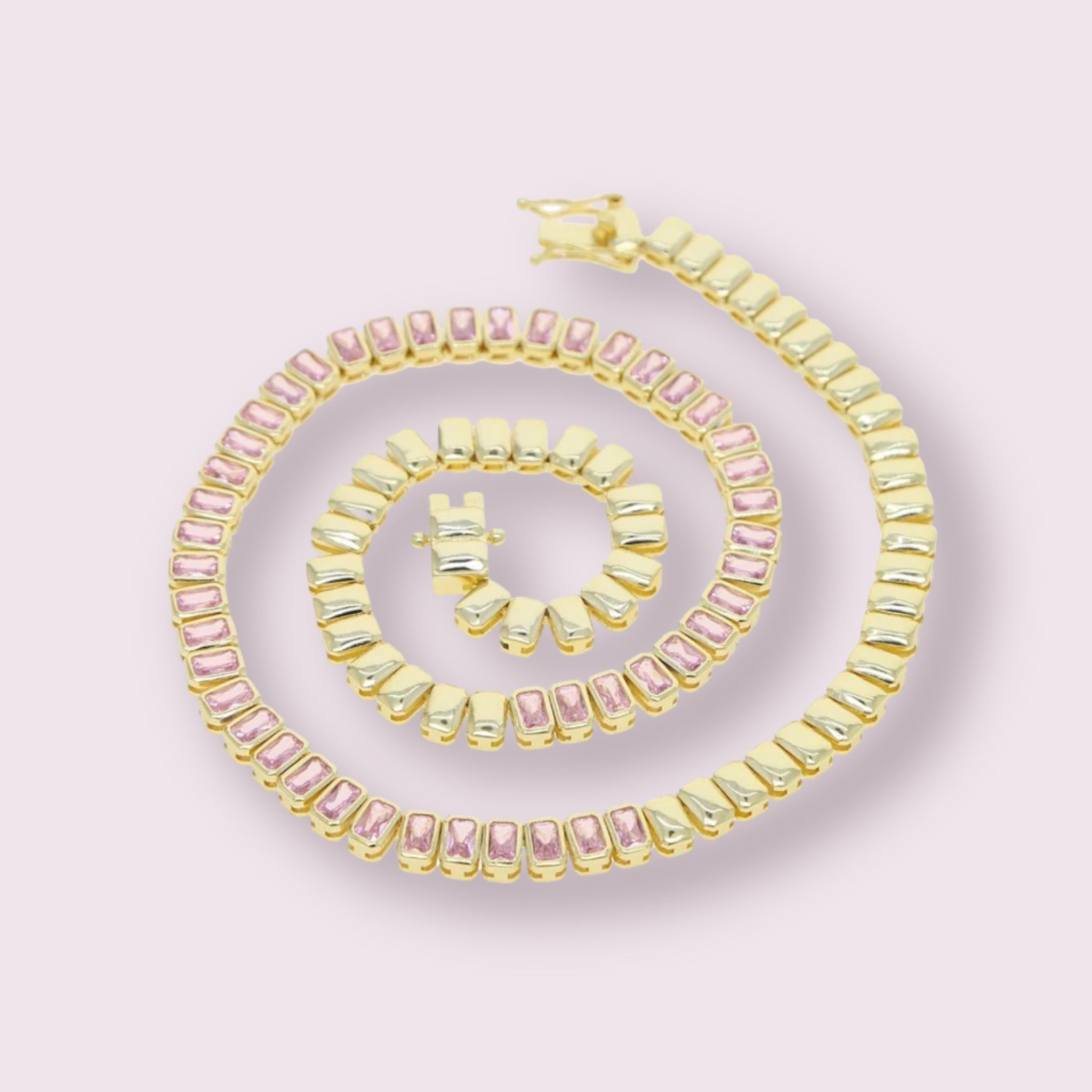 Cool Shape Pink Tennis Necklace