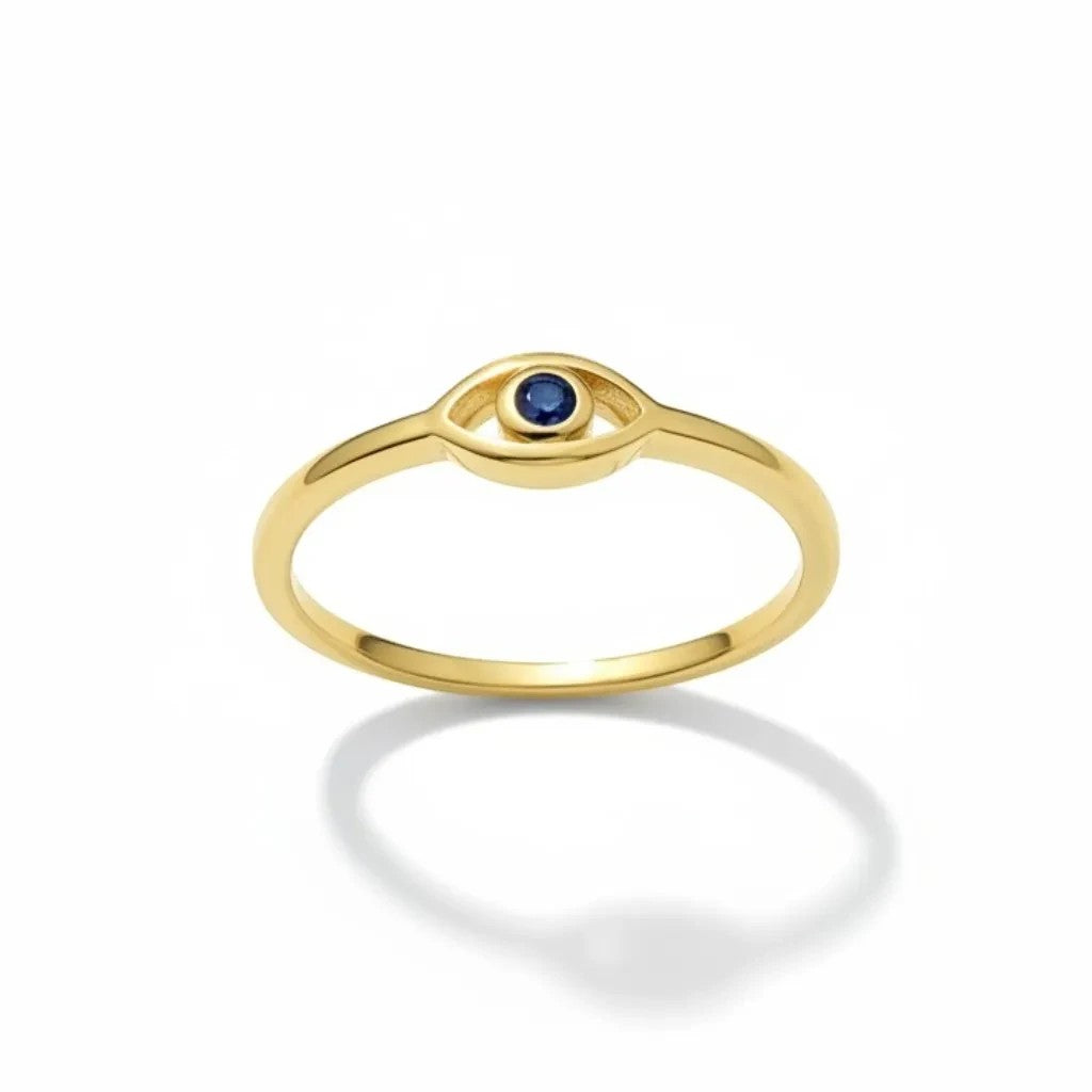 Anillo Queens Candy Sugar Evil Eye en plata 925 con baño dorado y zirconia azul redonda