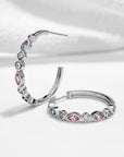 Aros C-hoop Queens Candy de plata 925 con baño de rodio y zirconias multicolor en forma de marquesa y redonda