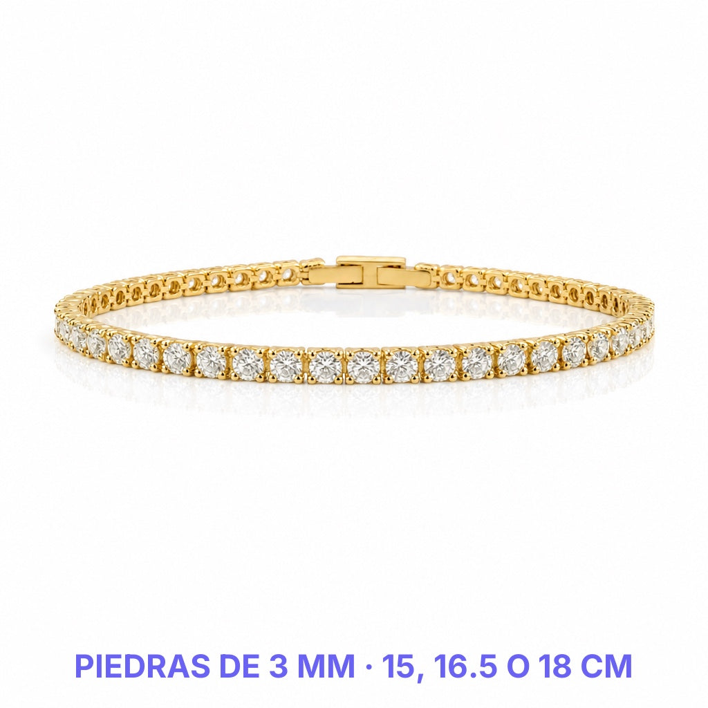 Gold Classic Tennis Bracelet 3mm - medidas reales - Queens Candy