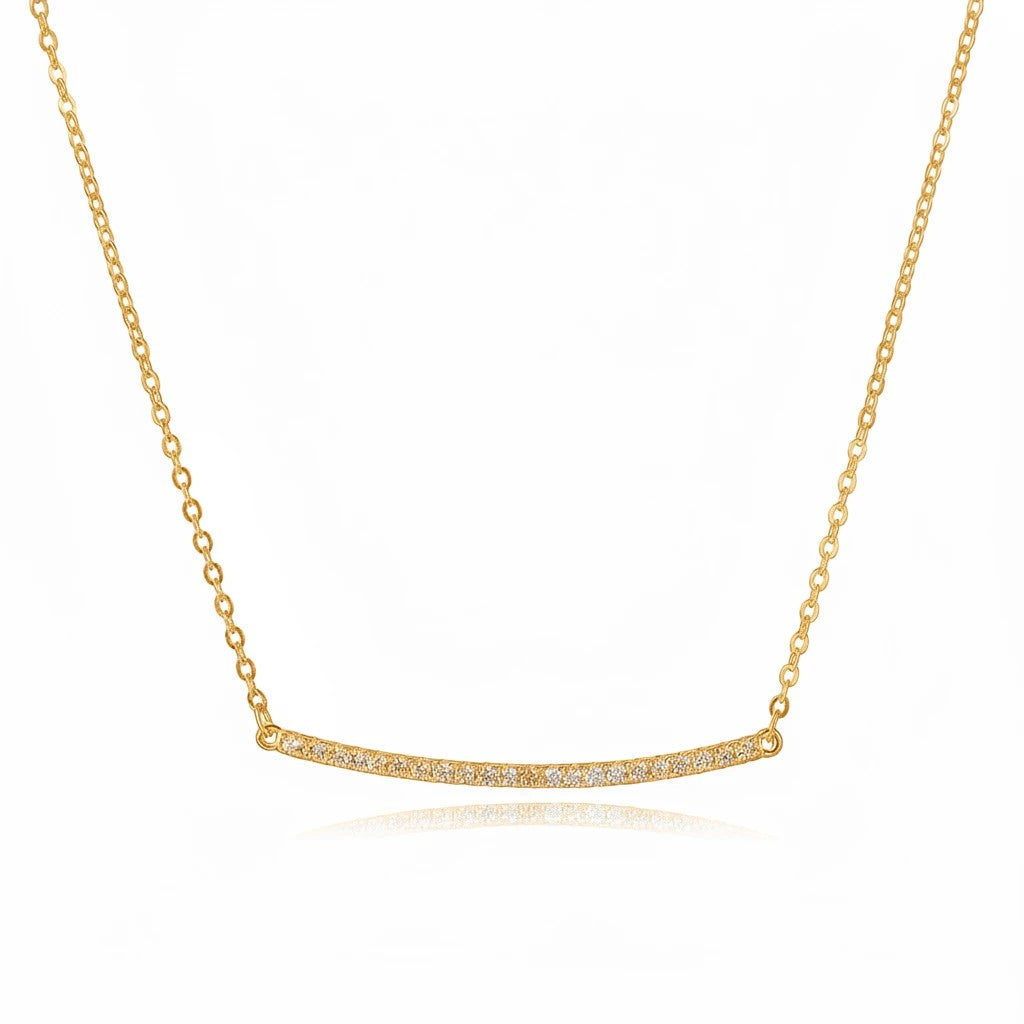Collar Queens Candy Sugar Bar de plata 925 bañada en oro con barra curva de zircones brillantes