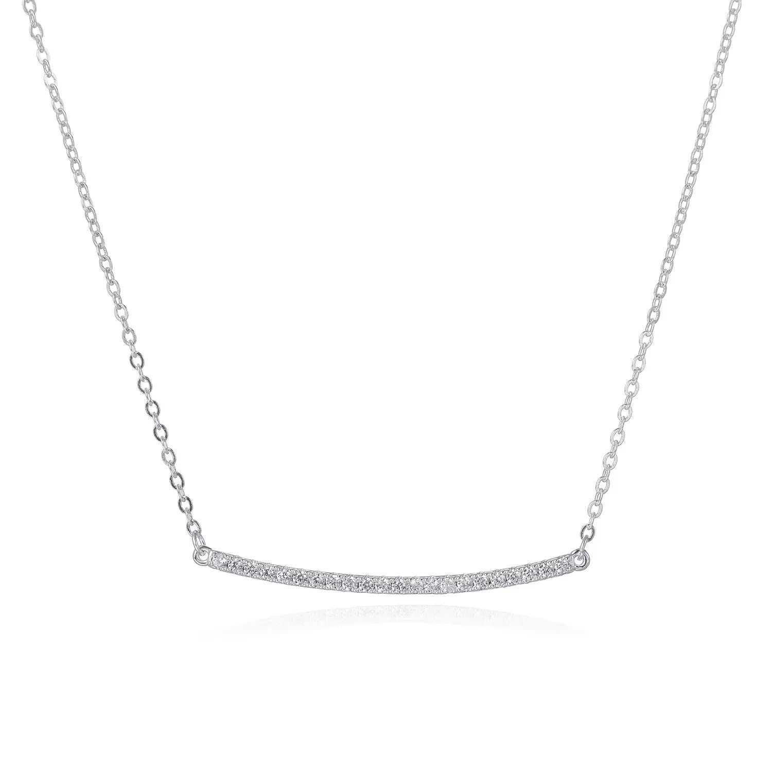 Collar Queens Candy de plata 925 con baño de platino y barrita curva decorada con brillantes zircones