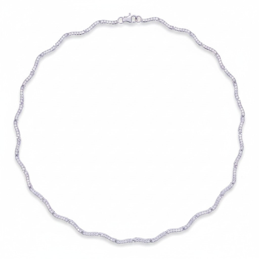 Collar choker Queens Candy Sugar Wave plateado con ondas de zirconias 5A brillantes sobre base de cobre