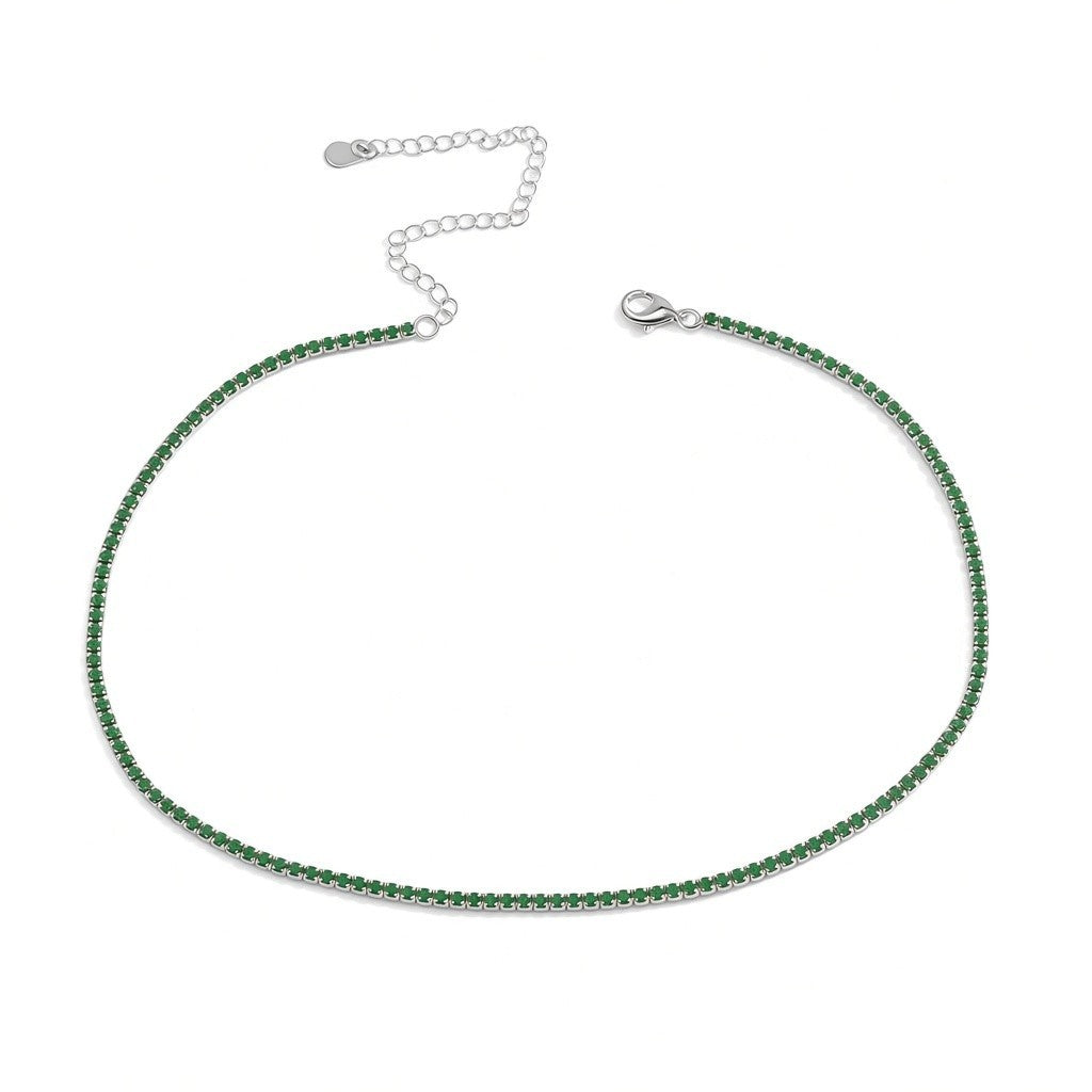 Collar tennis Queens Candy de cobre bañado en rodio plateado con zirconias cúbicas verdes de corte redondo