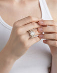 Queens Candy cream silicone stackable ring set with a pear-shaped cubic zirconia stone in a rose gold setting