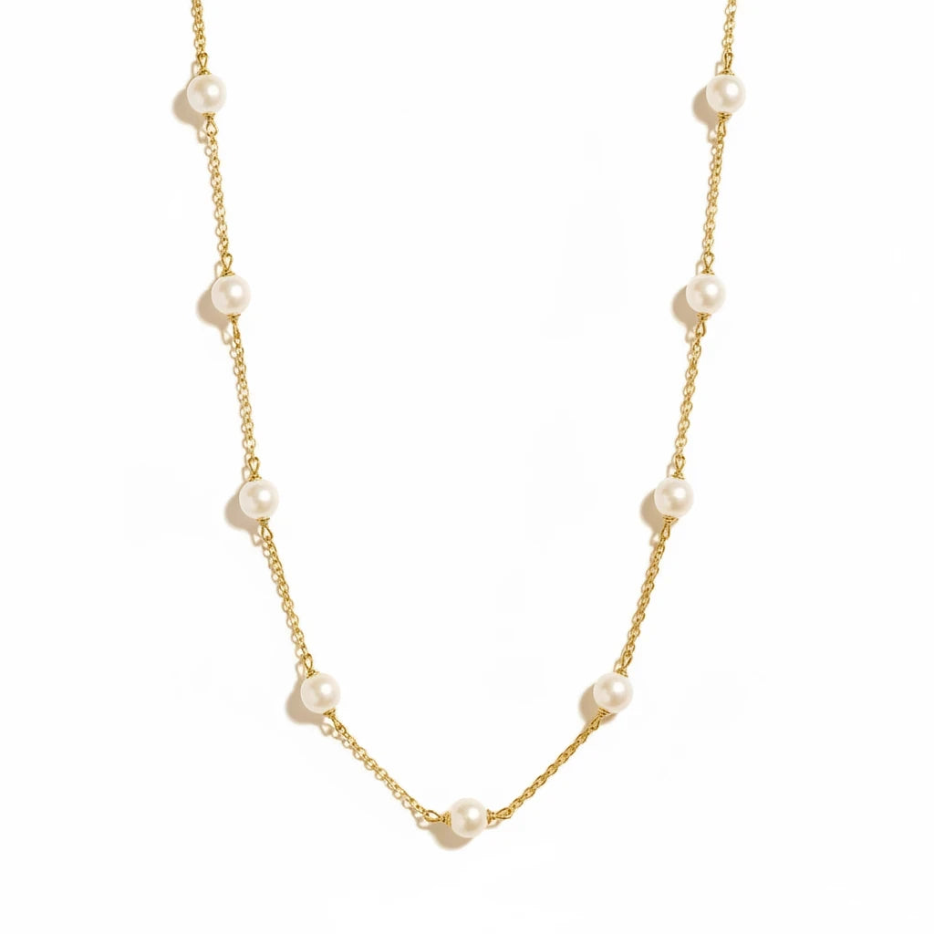 Queens Candy gold-plated 14K choker necklace featuring delicate irregular freshwater pearls on a fine chain