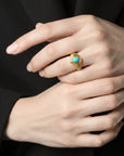 Queens Candy adjustable gold-plated sterling silver ring featuring a teardrop turquoise stone and ribbed band detail