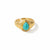 Queens Candy adjustable gold-plated sterling silver ring featuring a teardrop turquoise stone and ribbed band.