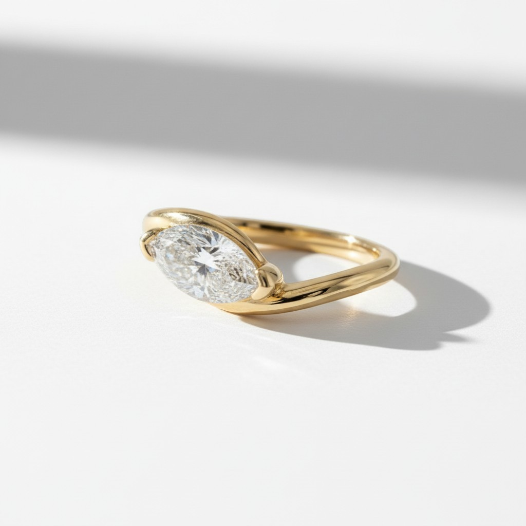 Queens Candy gold plated sterling silver ring with 2ct marquise cut 5A cubic zirconia.