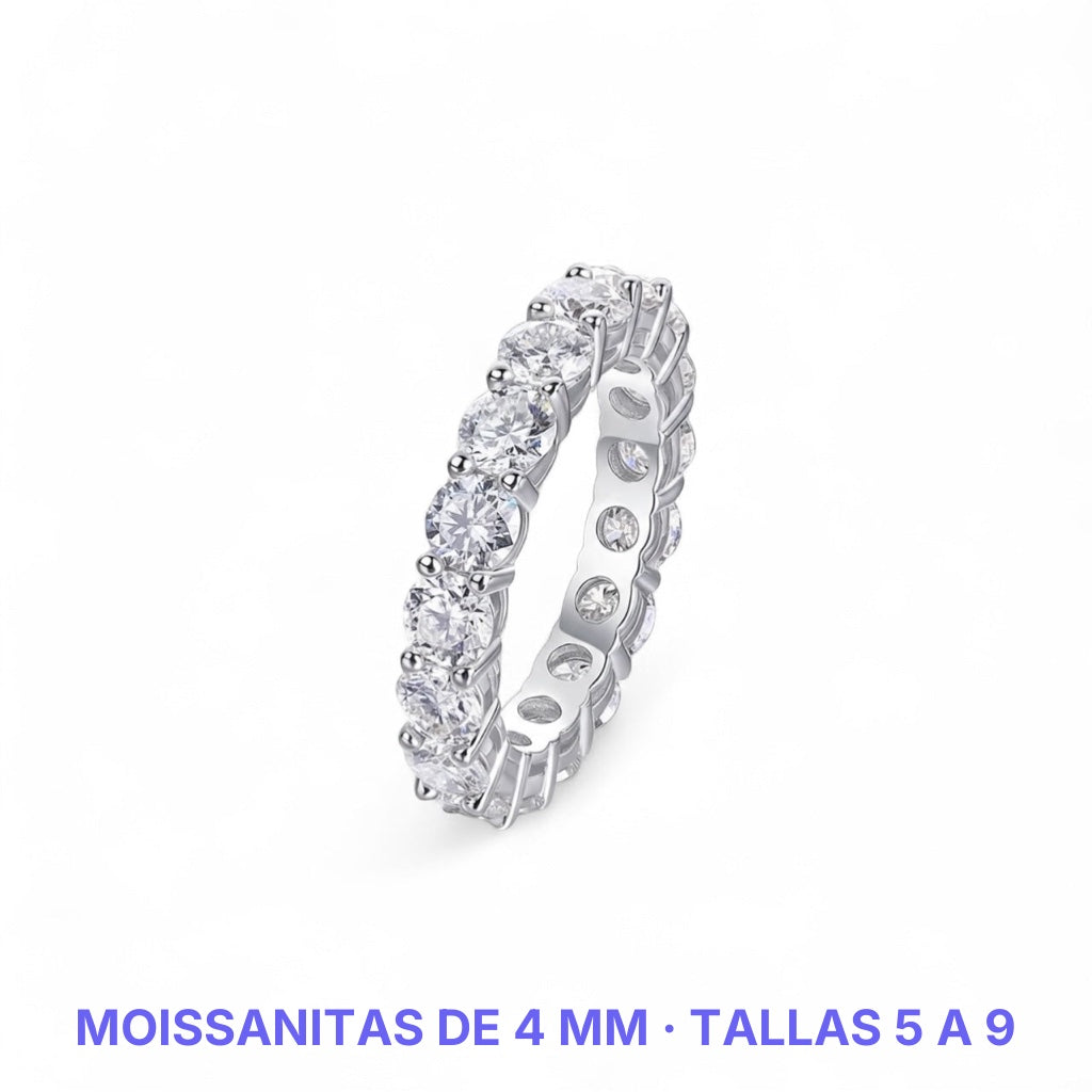Moissanite Full Eternity 4mm - medidas y tallas - Queens Candy