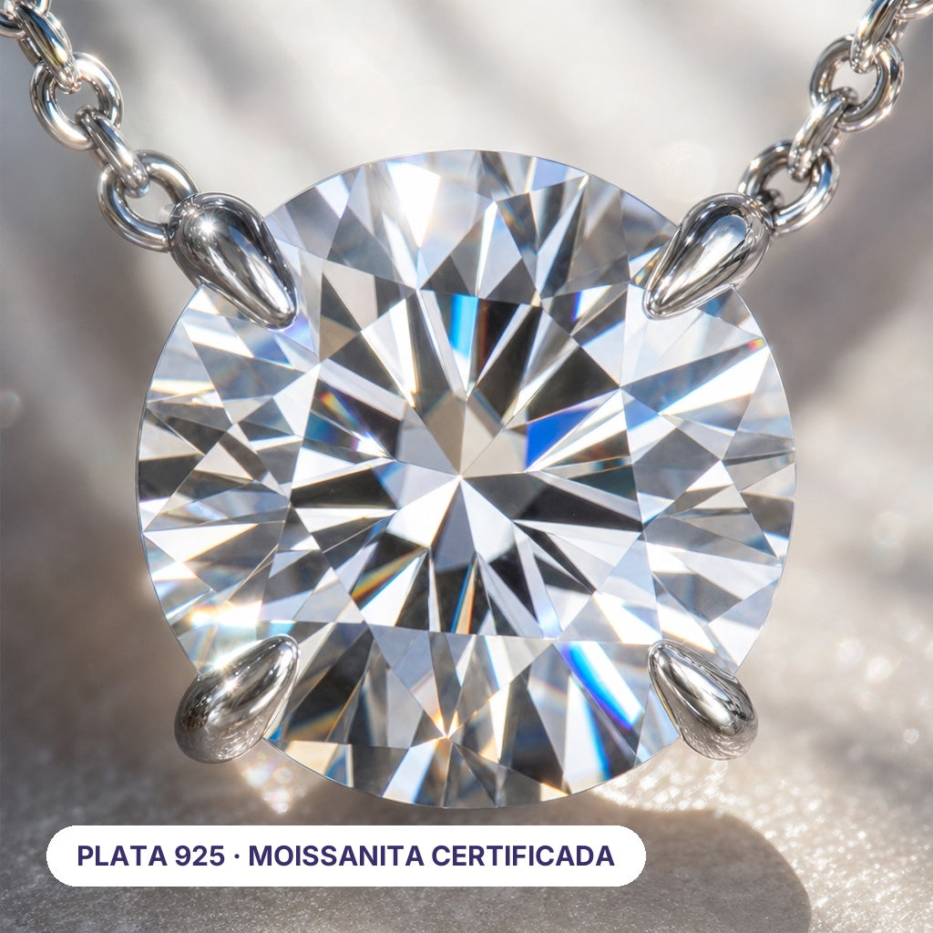 Moissanite Solitaire Necklace - de cerca: plata 925 y moissanita certificada - Queens Candy