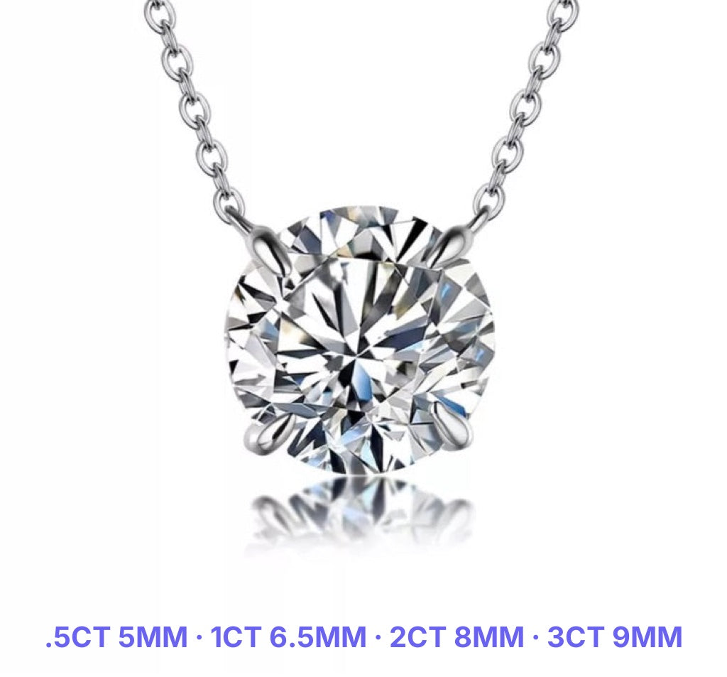 Moissanite Solitaire Necklace - medidas reales por quilate - Queens Candy