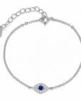 Pulsera Queens Candy Sweet Gaze de plata 925 con dije de ojo turco, zirconias azules y blancas y cadena ajustable.