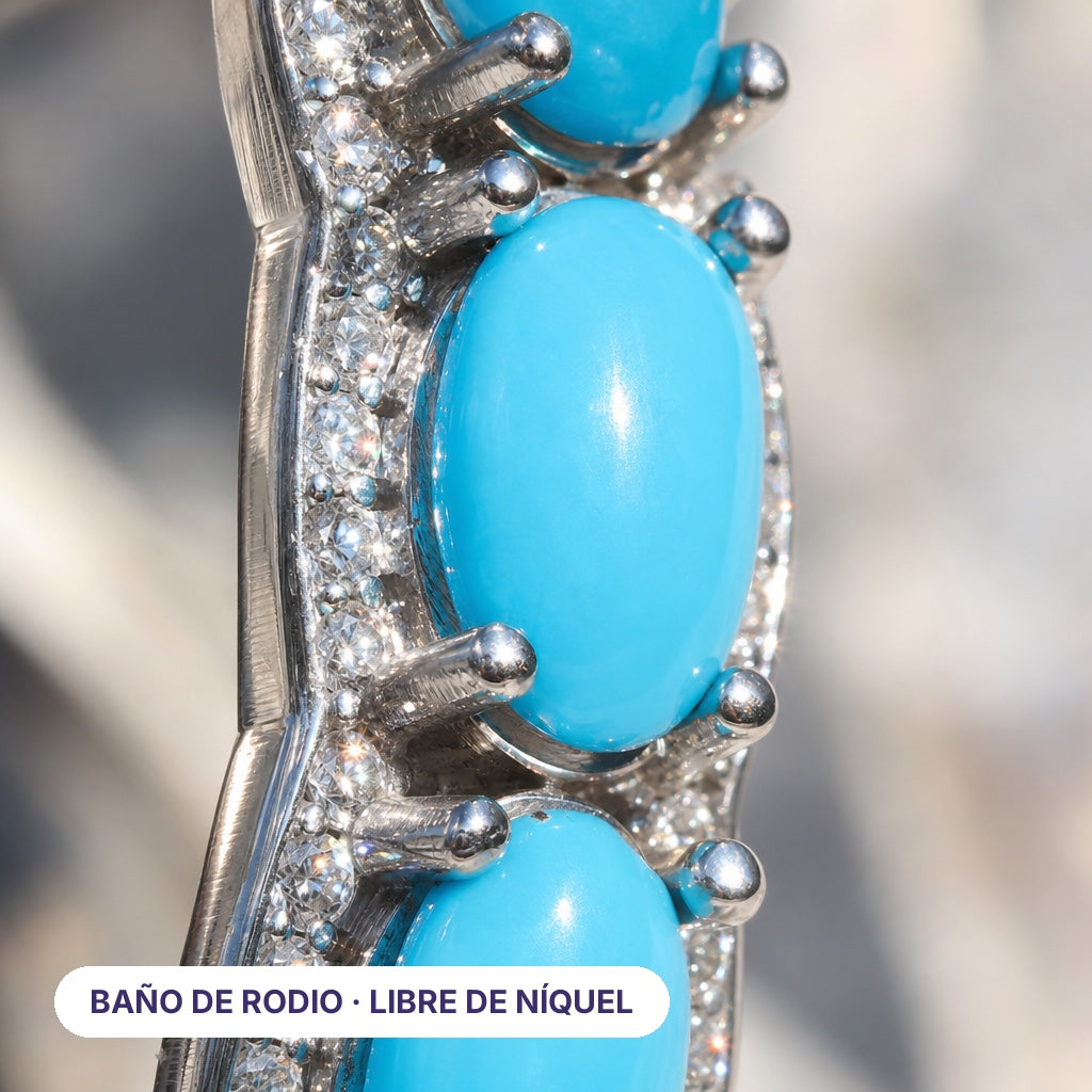 Turquoise Candy Hoops - de cerca: baño de rodio, libre de níquel - Queens Candy
