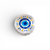 Queens Candy acrylic hair claw clip with blue and yellow evil eye design on a pearlescent white base.