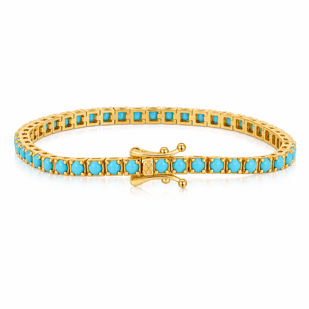 Turquoise Tennis Bracelet - 925 Silver con baño dorado - Queens Candy