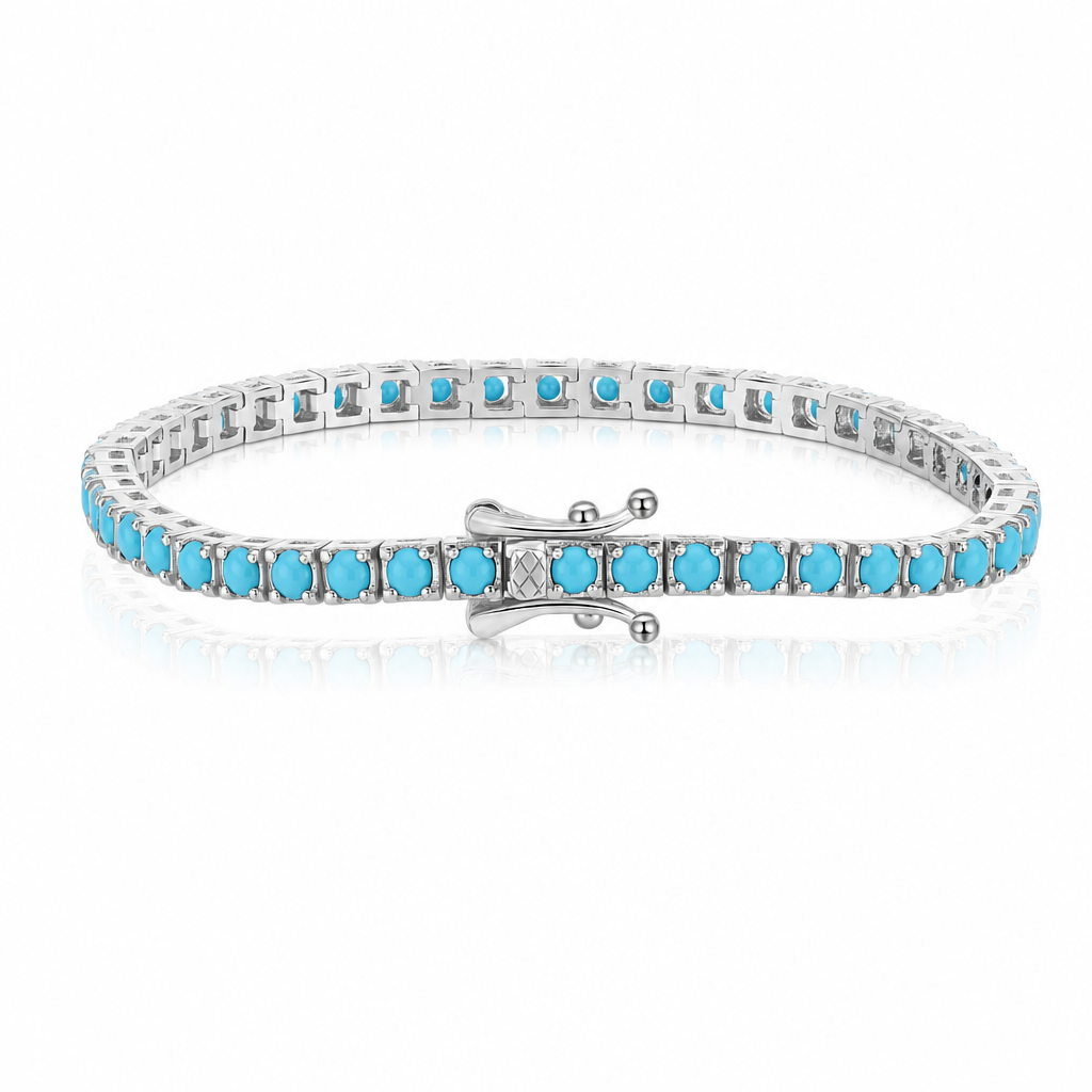 Turquoise Tennis Bracelet - 925 Silver con baño de rodio - Queens Candy